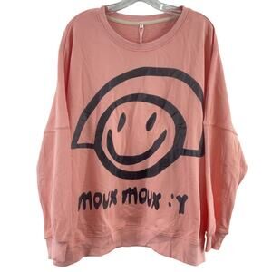 YESNO Coral Smiley Face Cotton Pullover Oversized Sweatshirt Women’s XL Plus NWT